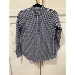 Brooks Brothers Fleece Navy White Gingham preppy Cotton Button Down Shirt L